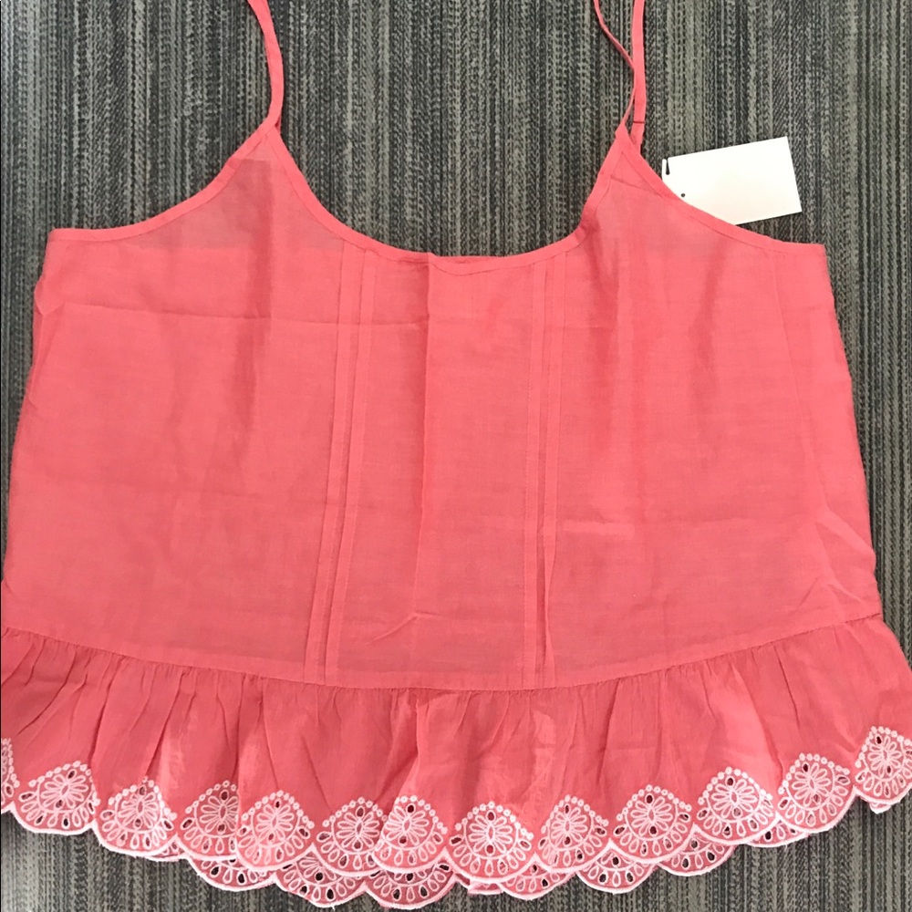 Frenchi Embroidered White Bottom Coral Tank Top L